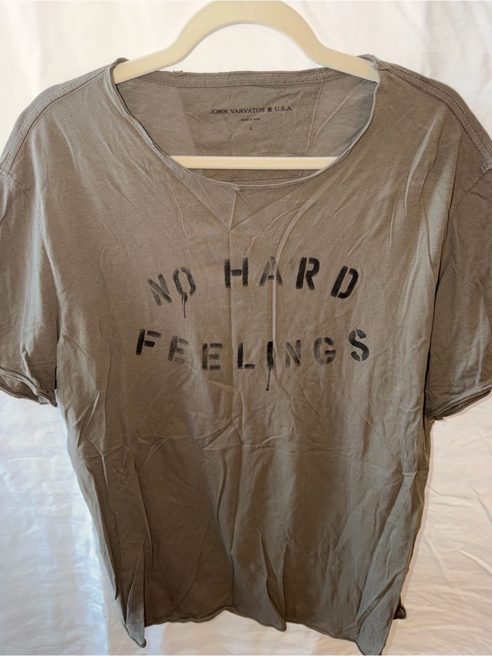 John Varvatos Olive Green 'No Hard Feelings' Short Sleeve Tee
